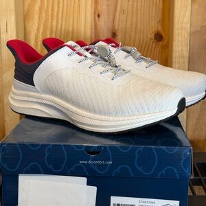 Men's White Athletic Sneakers with Navy & Red Accents